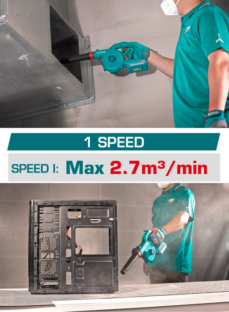 توتال منفاخ لاسلكي من توتال بجهد ٢٠ فولت مع بطارية ٢٫٠ أمبير-ساعة وشاحن، بسرعة دوران بدون حمل تصل إلى ١٨٠٠٠ دورة في الدقيقة، وبأقصى حجم هواء ٢٫٧ متر مكعب في الدقيقة - Image 3